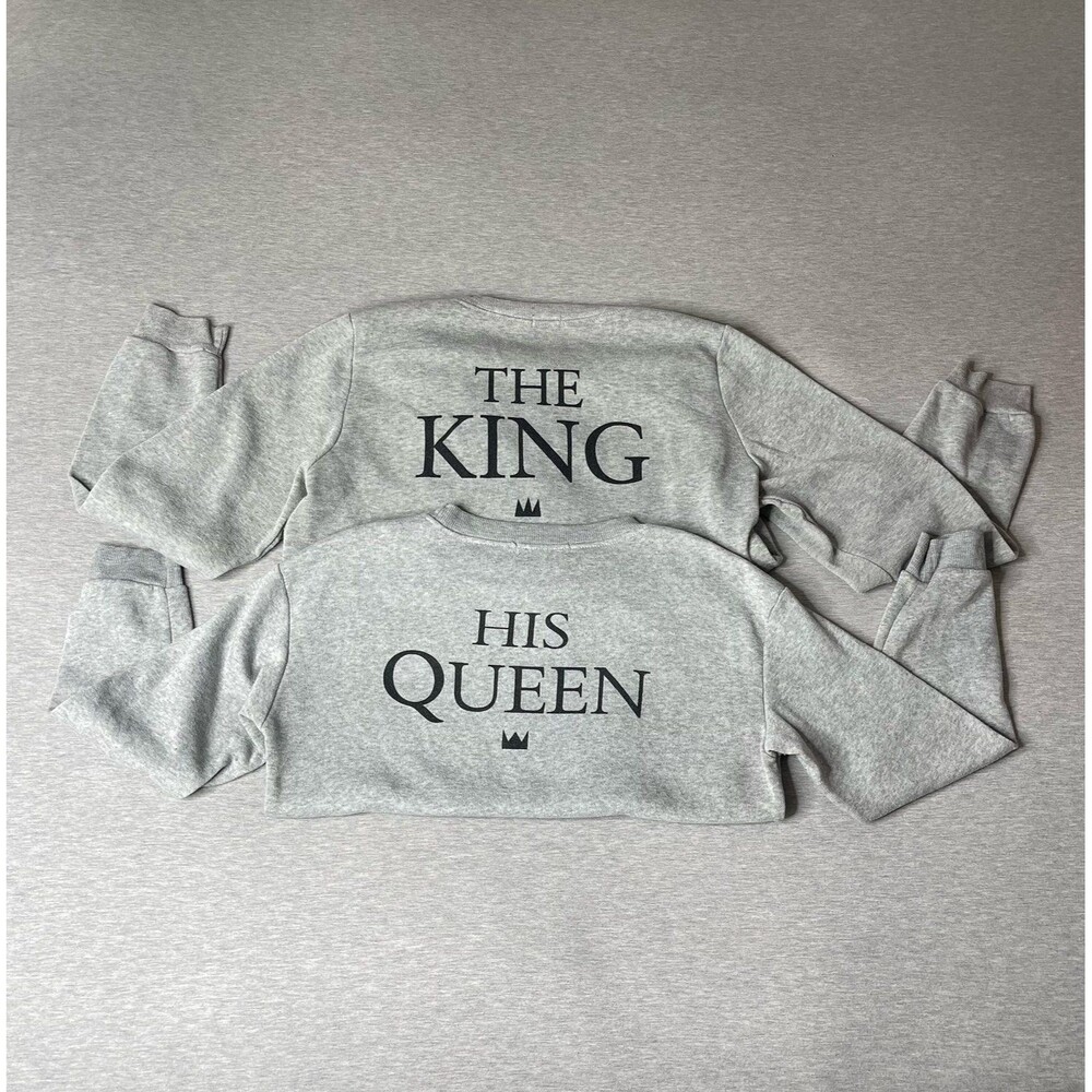 The King & His Queen Back Graphic Fleece Pullover Couples Sweaters 2 PCS. Set